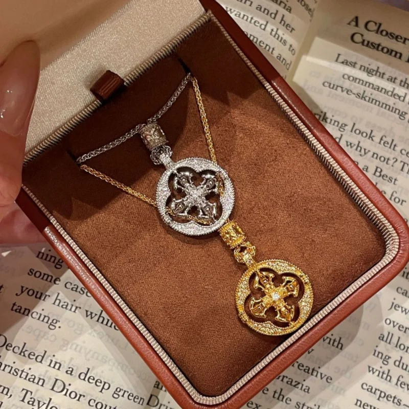 Women's Zircon Rotating Cross Necklace, Elegant Gift