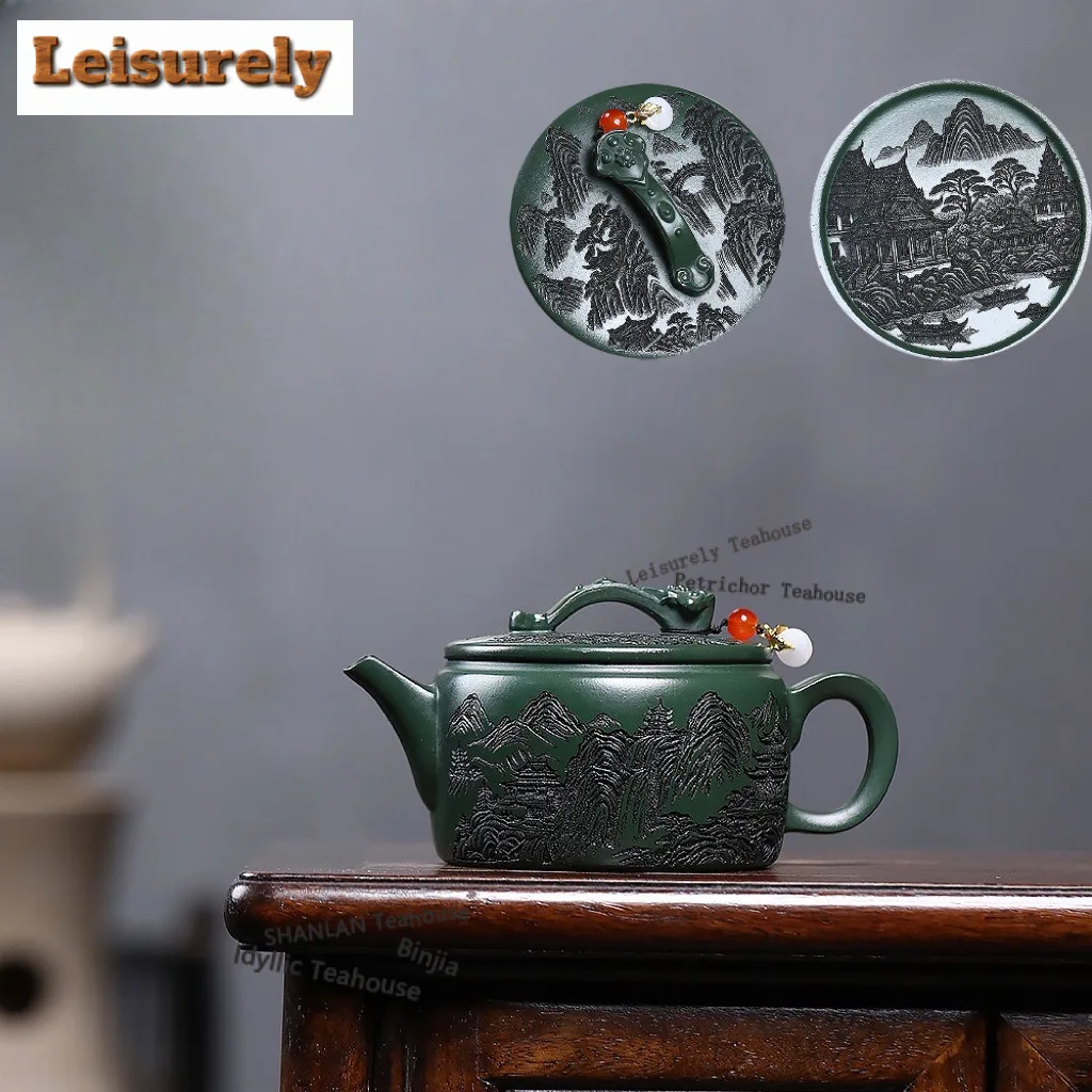 

250ml Traditional Yixing Purple Clay Teapots Handmade Engraved Pot Raw Ore Blackish Green Mud Kettle Zisha Tea Set Supplies Gift