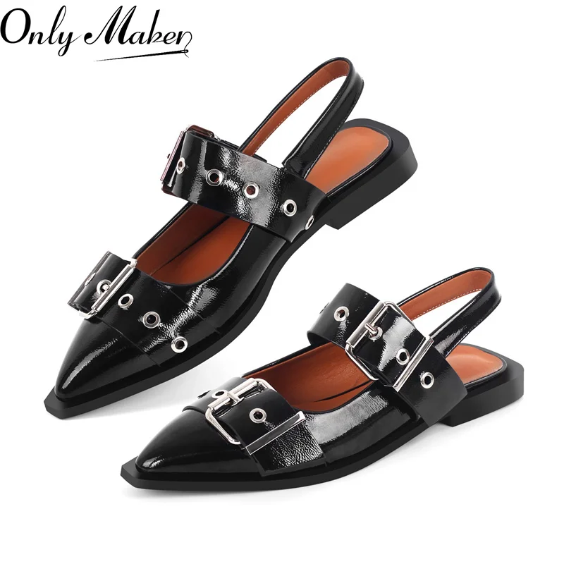 

Onlymaker Women Black Pointed Toe Buckle Slingback Buckle Flats Comfortable Mary Jane Plus Size Fashion Shoes