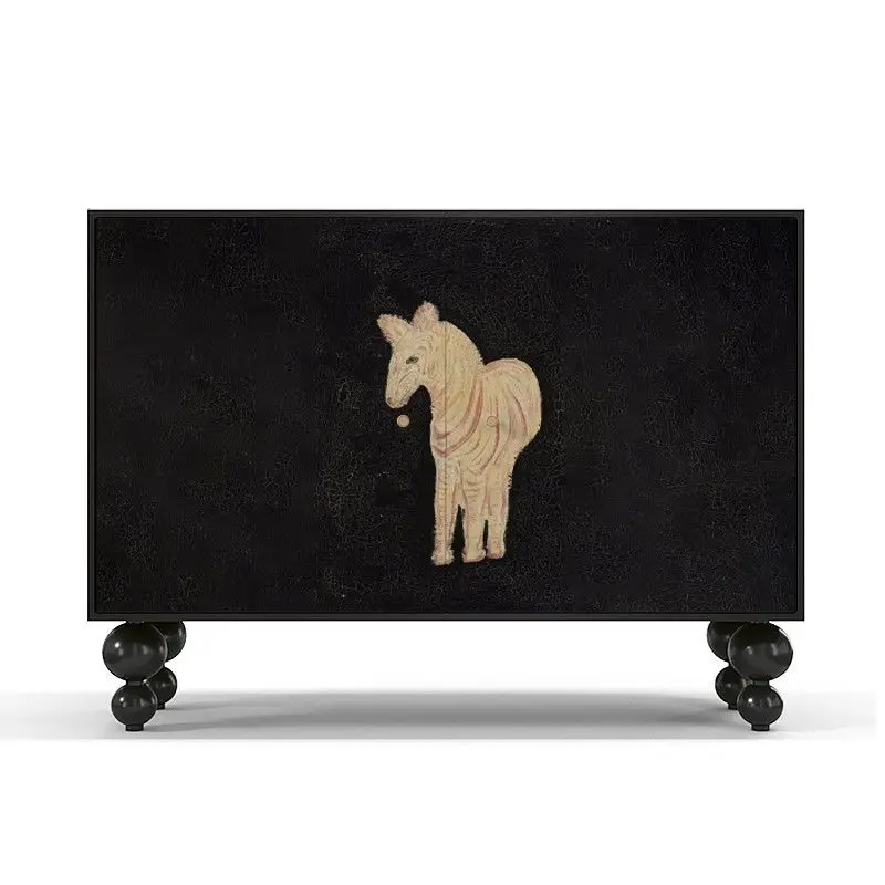 خزانة خشبية صلبة كلاسيكية، خزانة تزيين فنية سوداء راقية، خزانة تخزين لغرفة المعيشة المنزلية