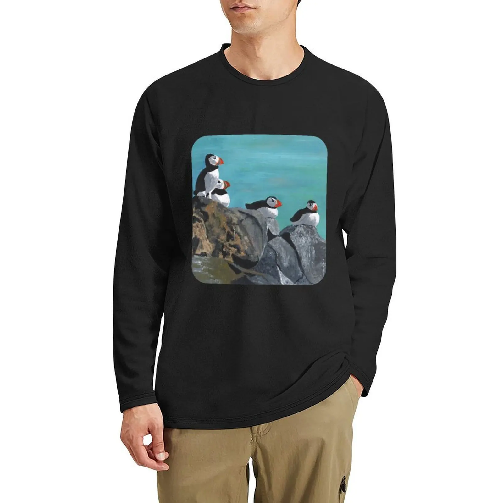 

A group of Puffins on Rocks Long T-Shirt t shirt man quick-drying t-shirt animal print shirt for boys hippie clothes men clothes