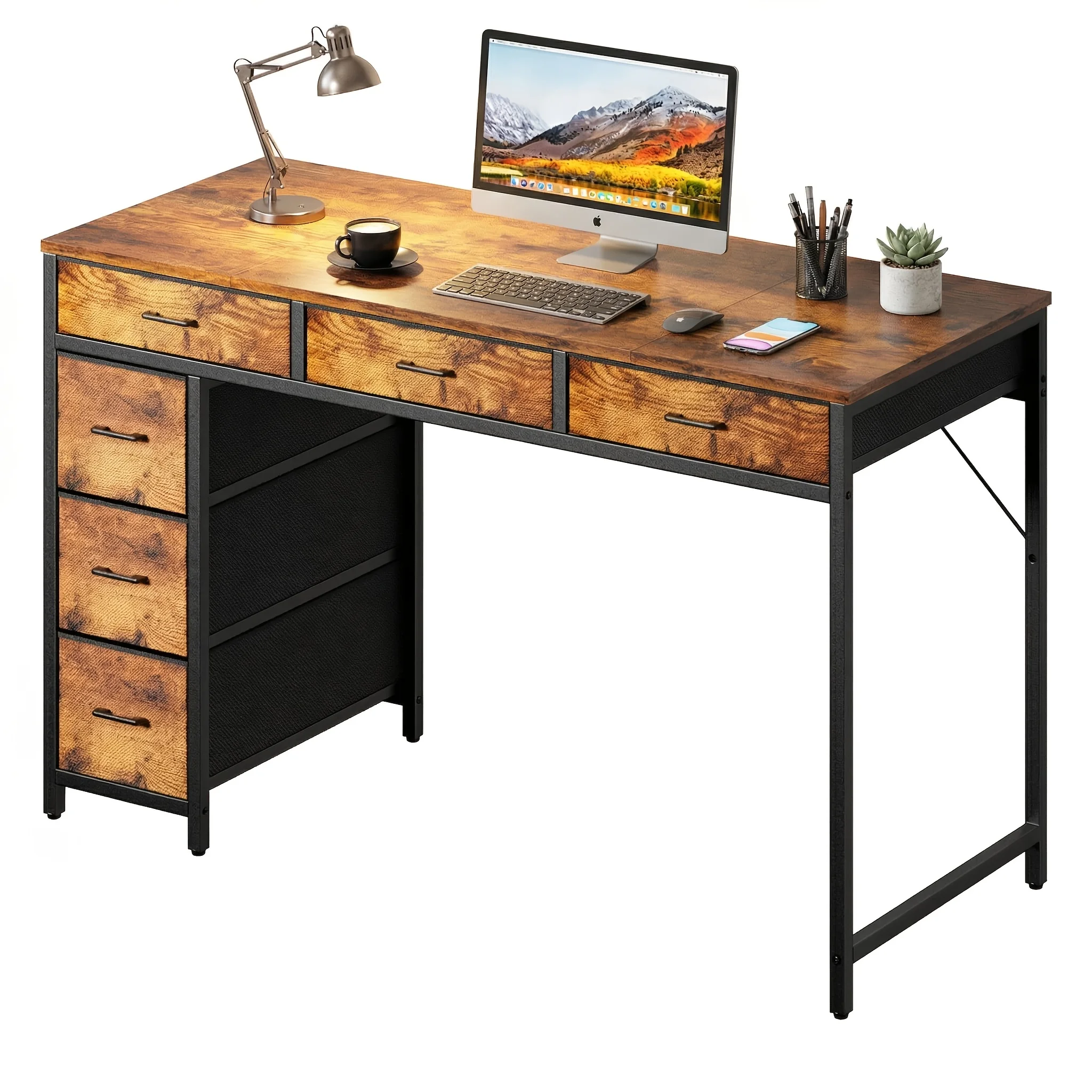

47" Computer Desk with 6 Fabric Drawers, Modern Home Office Desk with Storage, Gaming Desk for Small Spaces