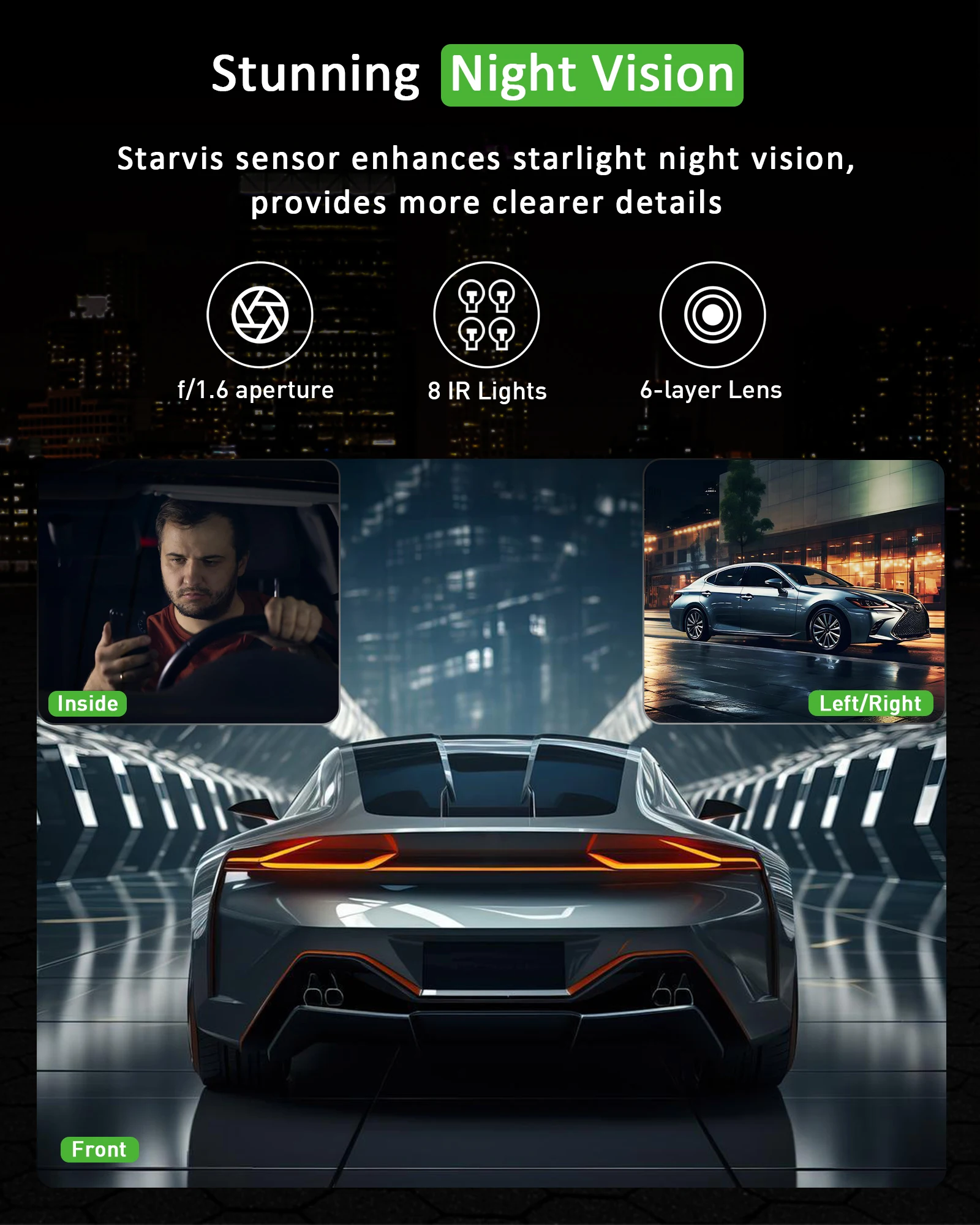 3 Channel Dash Cam Video Recorder Three Lens Car Camera with Rear View DVR 24H Parking Monitor Black Box image 4