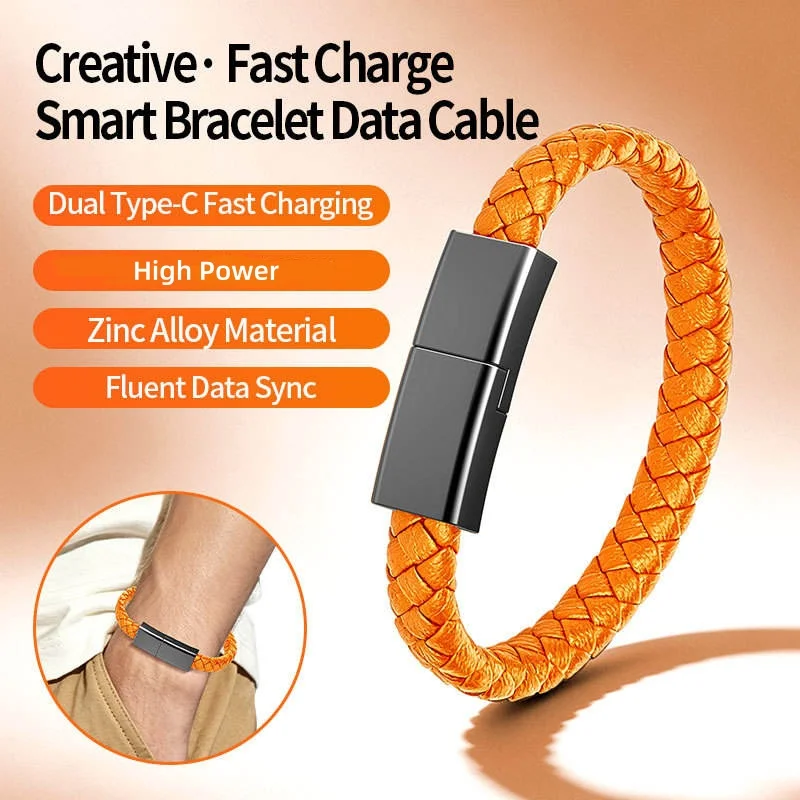 USB C to USB C Cable Bracelet PD Fast Charging Data Cable Zinc Alloy Buckle Braided Wearable for iPhone Samsung Huawei Xiaomi