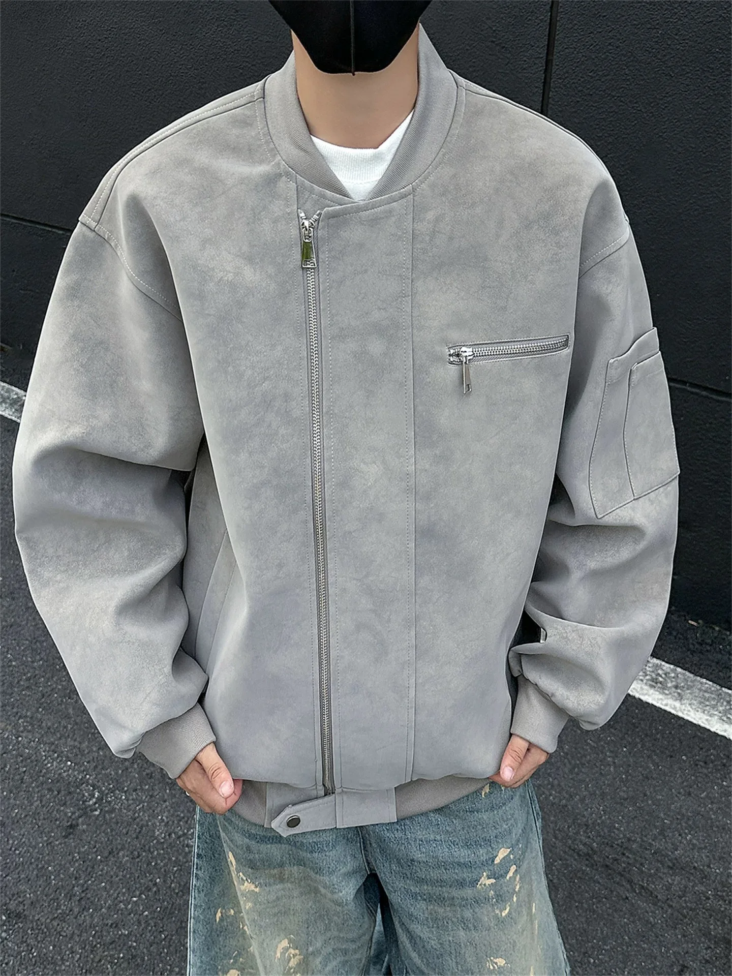 

Retro American Dyed Leather Jaet Men's Women's Spring Autumn Loose Match All Couples Motorcycle Jaet Zipper Closure