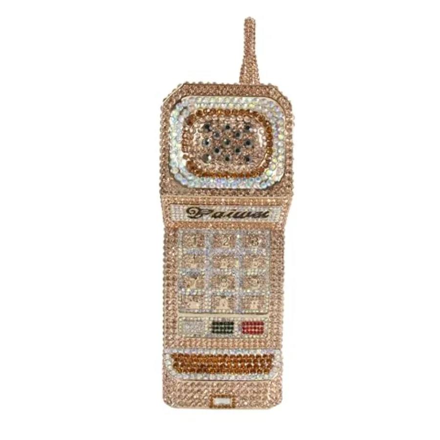 Party Prom Evening Bag: Cellphone-Shaped Rhinestone Clutch in Silver, Crystal-Embellished Cute Handbag with Diamond Detail