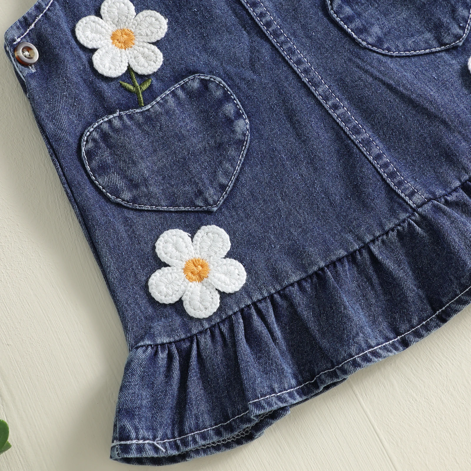 Baby Girl Fall Winter Outfit Fly Long Sleeve T Shirt Sleeveless 3D Flower Denim Dress 2Pcs Set