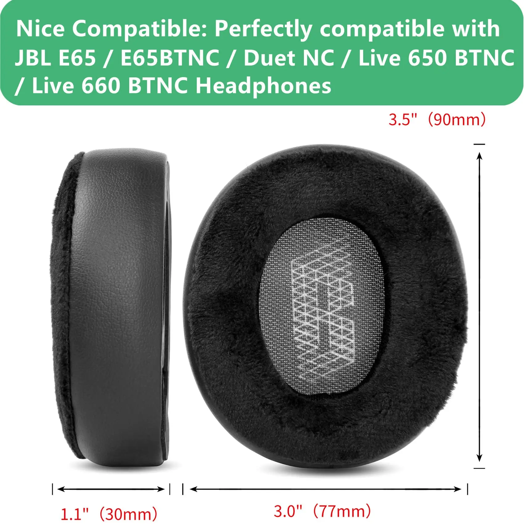 Black Velour Headphones Upgrade Ear Pads, Compatível com JBL E65BTNC, Duet NC, Live 650BTNC, Live 660 BTNC