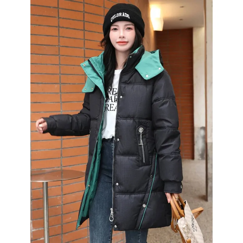 Winter oversized dames dons katoen losse pasvorm halflange broodjas ritssluiting lang pure kleur