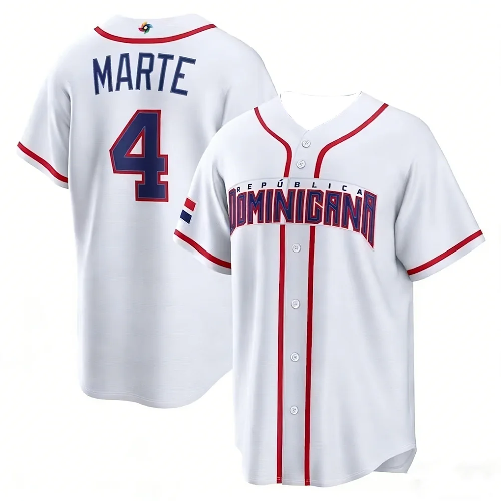 Dominikanische Nationalmannschaft Baseball-Trikot Atmungsaktiv Schnelltrocknend Digital-Druck Trendiger Street-Style Lässiges Trikot für Fans – Detail 2