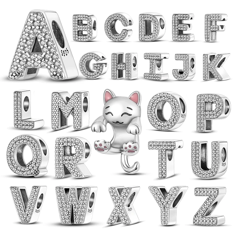 

26 A- Z Alphabet Beads 925 Silver LOVE Letter Charms Fits Original 3mm Woman Bracelet Bangle CZ Zircon Bead DIY Jewelry Gift Hot