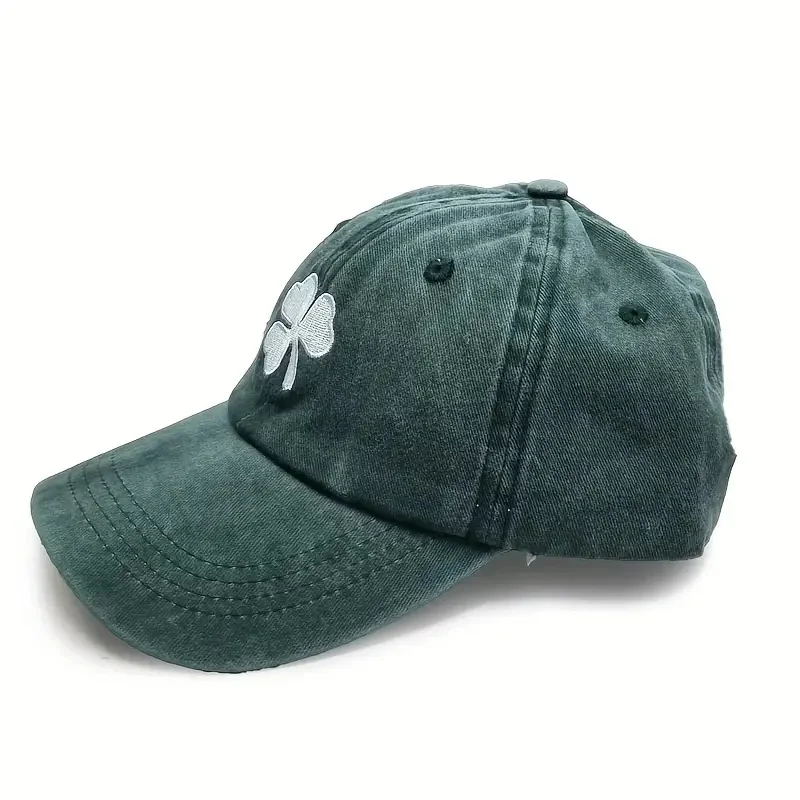 Adjustable Green Clover Embroidered Baseball Cap - Breathable Polyester Trucker Hat Lightweight Sun Protection for Men & Women