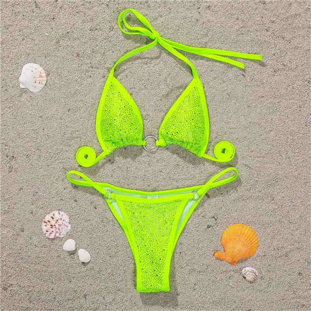 Sexy Bling Strass Mini Bikini Damen Badeanzug Frauen Bademode Zweiteiliger Bikini-Set Bademantel Badeanzug Schwimmen Damen V2064 – Detail 23