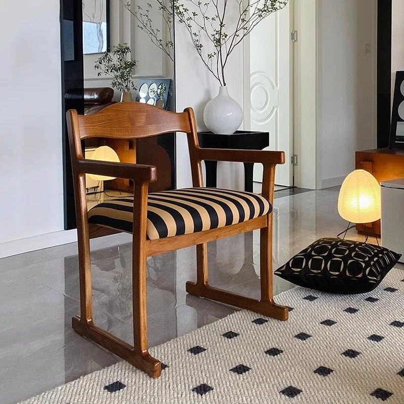 Furniture Solid wood desk backrest makeup stool retro casual sofa single chair