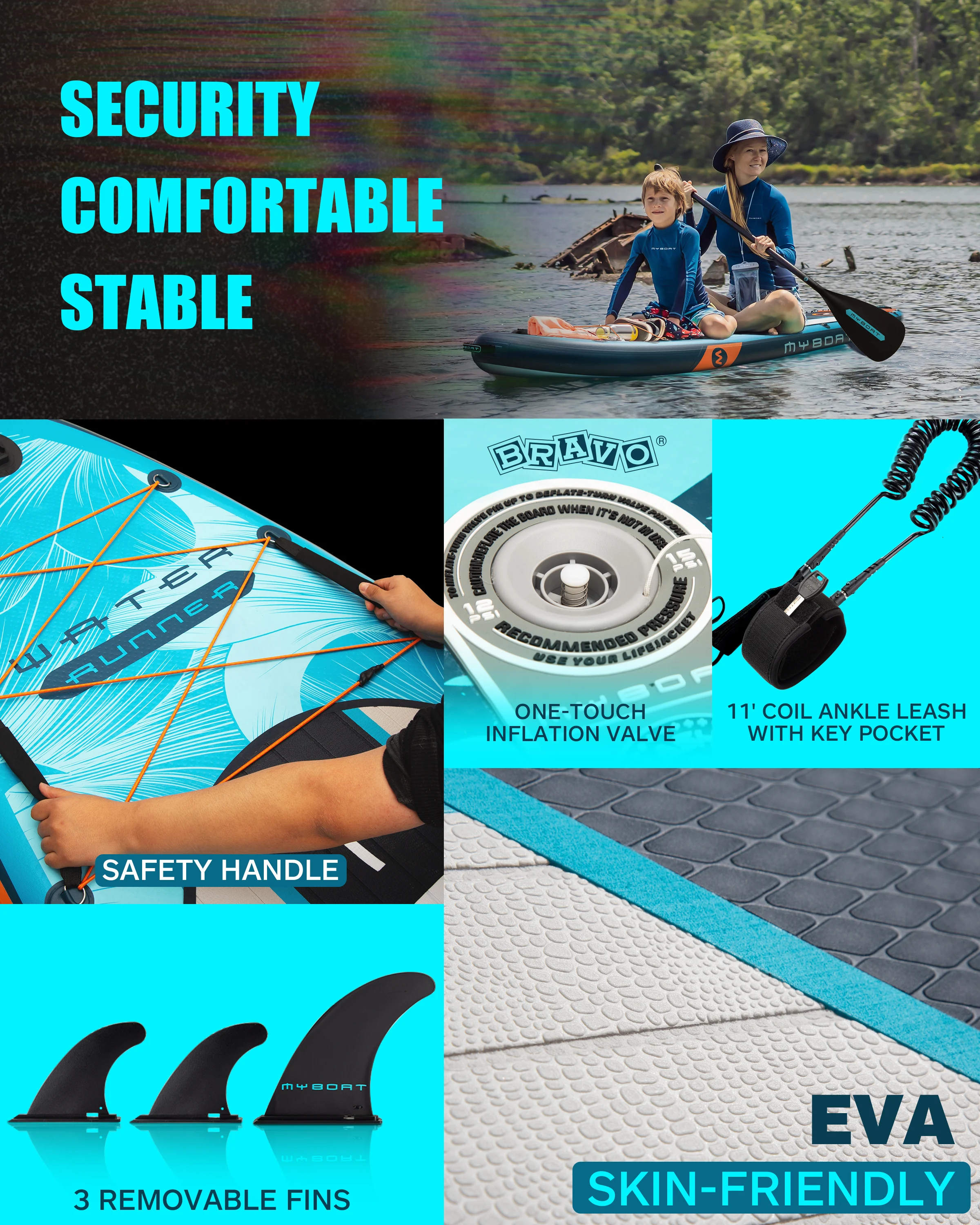 Myboat Waterproof Runner Inflatable Paddle Sup Board 10\'6\'\'x35\'\'x6\'\' Adult Standing Style Aquatic Fishing With Accessories Boat