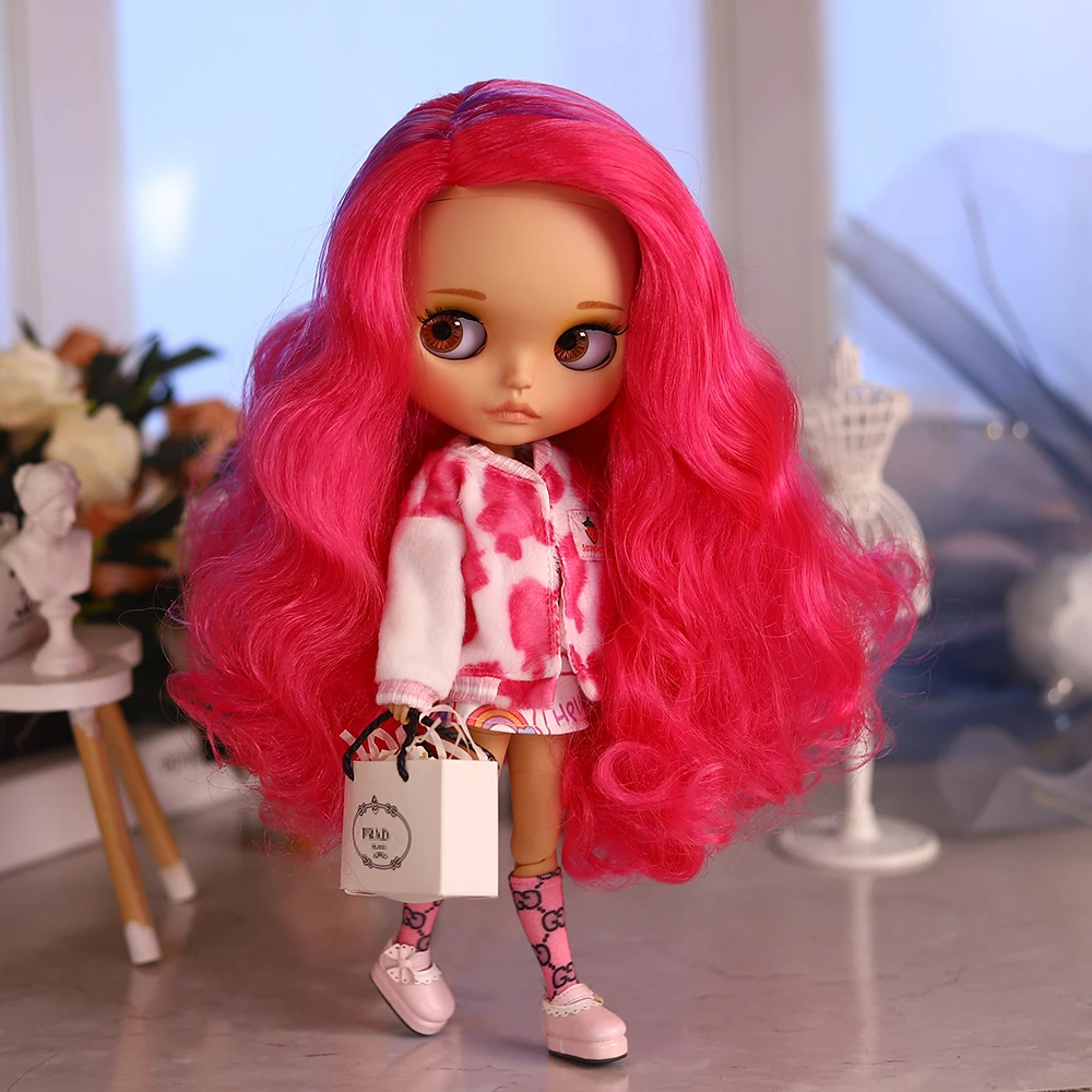 Lalka Blyth ICY DBS, skala 1/6, 30 cm, cierna skóra, matowe twarzy, różowe włosy, lalka dziewczynka BJD, zabawka, prezent