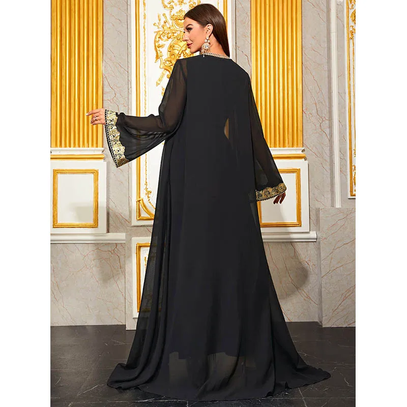 Black abaya muslim woman dubai clothing 2024 Elegant modest two pieces set arabic turkey Embroidery Party long maxi dress