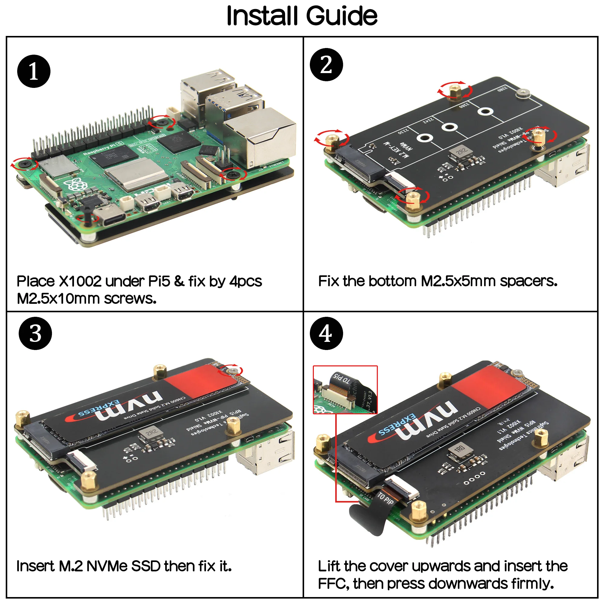 Scheda SSD Geekworm X1002 M.2 NVMe per Raspberry Pi 5 |   Adattatore PCIe