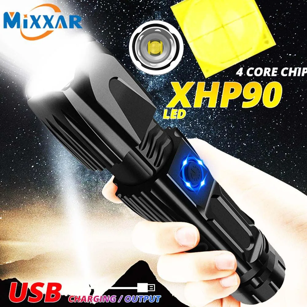 ZK20 Super Bright XHP90 LED Flashlight Zoomable USB Charging waterproof Tactical 26650 Hunting Flashlights with Safety Hammer