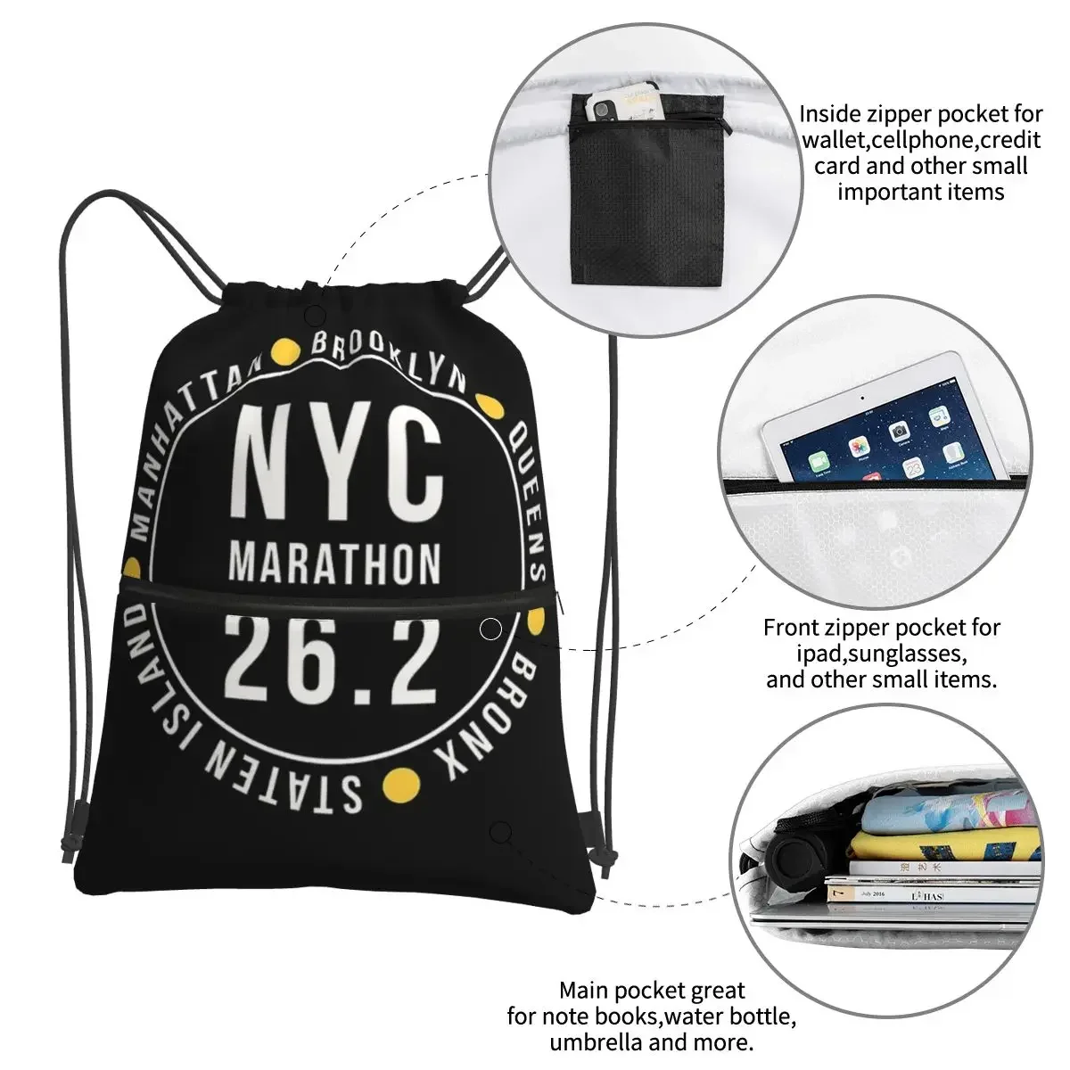 NYC New York City Marathon Portable Backpacks Drawstring Bag Drawstring Bundle Pocket Shoes Bags For Travel Sport Man Woman