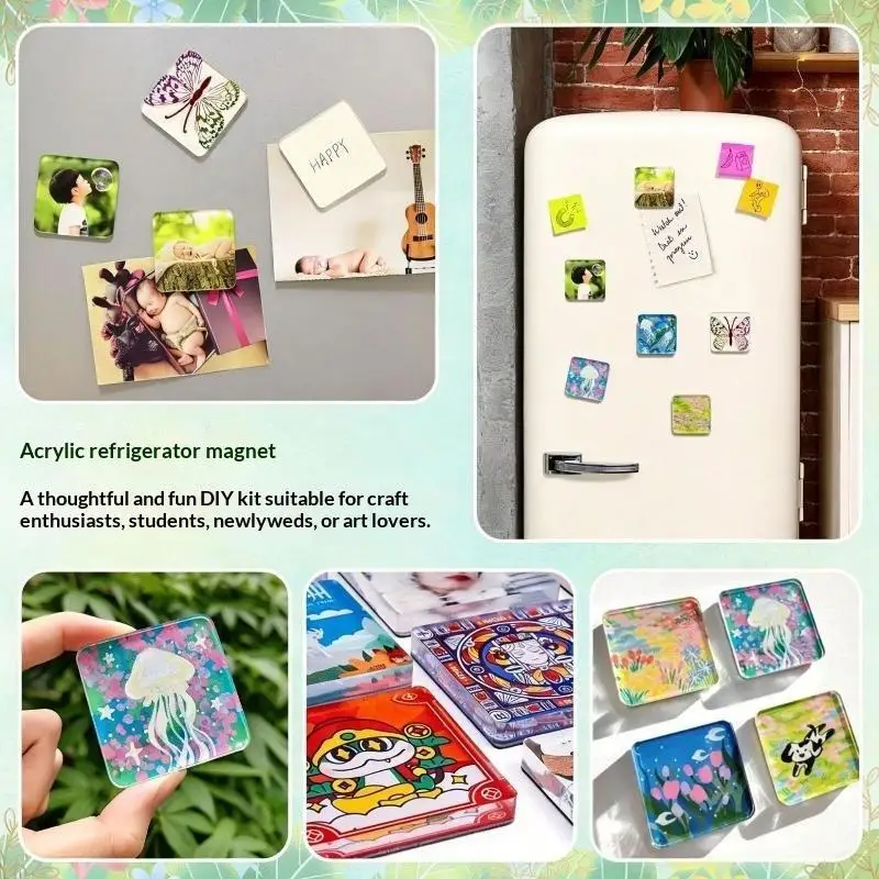 5Sets DIY Transparent Acrylic Magnet Set Square Round Fridge Magnets For Photos Home Decor Kids Crafts - view 5