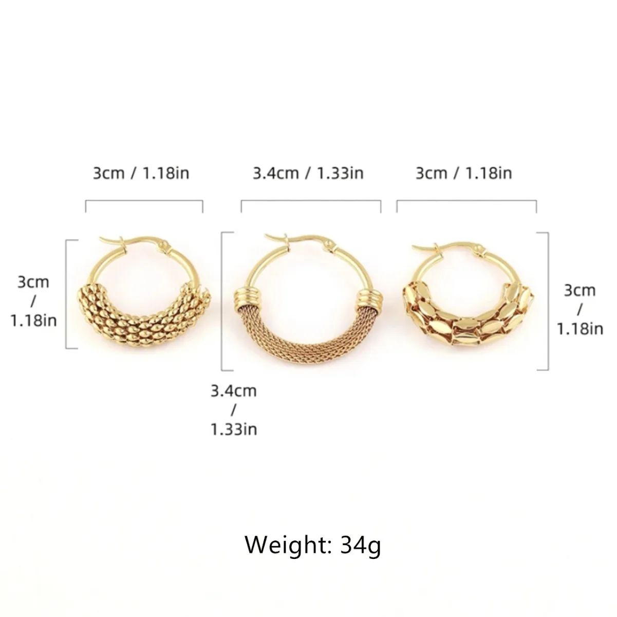 Stainless Steel Round Embossing Ear Rings Gold Plated Korean Earrings Hoops Earring for Women Female Metal Luxury