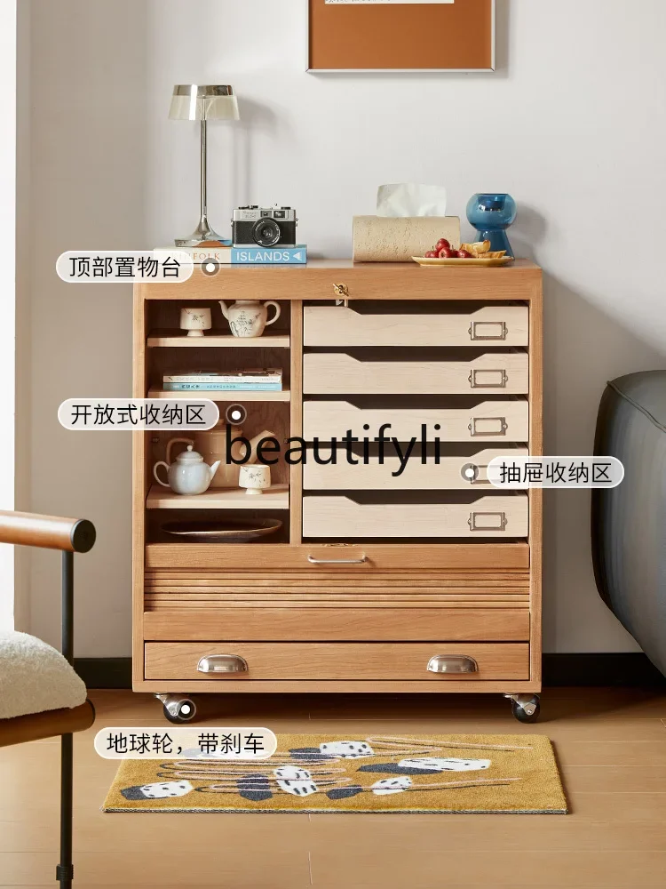 New arrive File cabinet removable medieval rolling shutter door cherry wood multi-functional storage side cabinet sundry cabinet