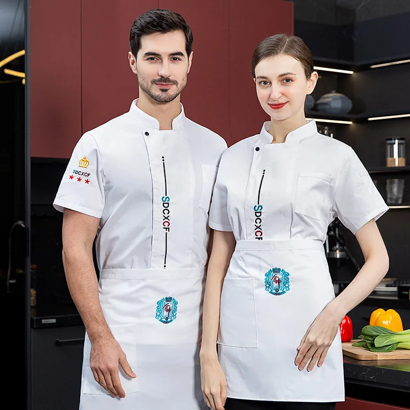 Chef Overalls Short-Sleeved Summer Clothes Hotel Kitchen Dining Canteen Restaurant Baking Men and Women