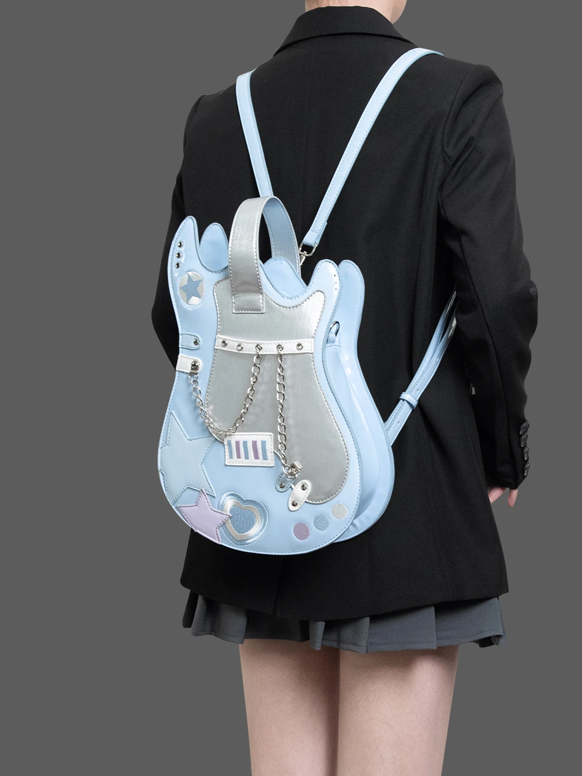 HIATUS Original Silver Pink Guitar Bag Creative Contrast Color Cute Scarf Shoulder Crossbody Backpack Sweet Love Bag