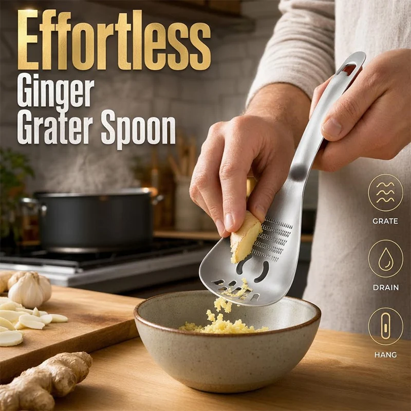 Kitchen Multifunction Spoon Stainless Steel Garlic Press Masher Strainer Noodle Spoon Egg Separator Cooking Utensil Heavy Duty