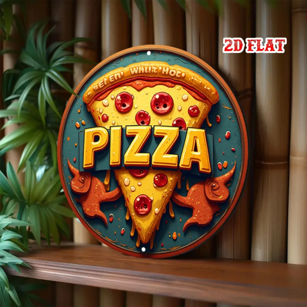 ديكور فني جداري معدني للبيتزا - 7.87 × 7.87 بوصة لافتة ألومنيوم للطعام الريفي لتزيين غرفة المرآب والمطعم والمقهى #5