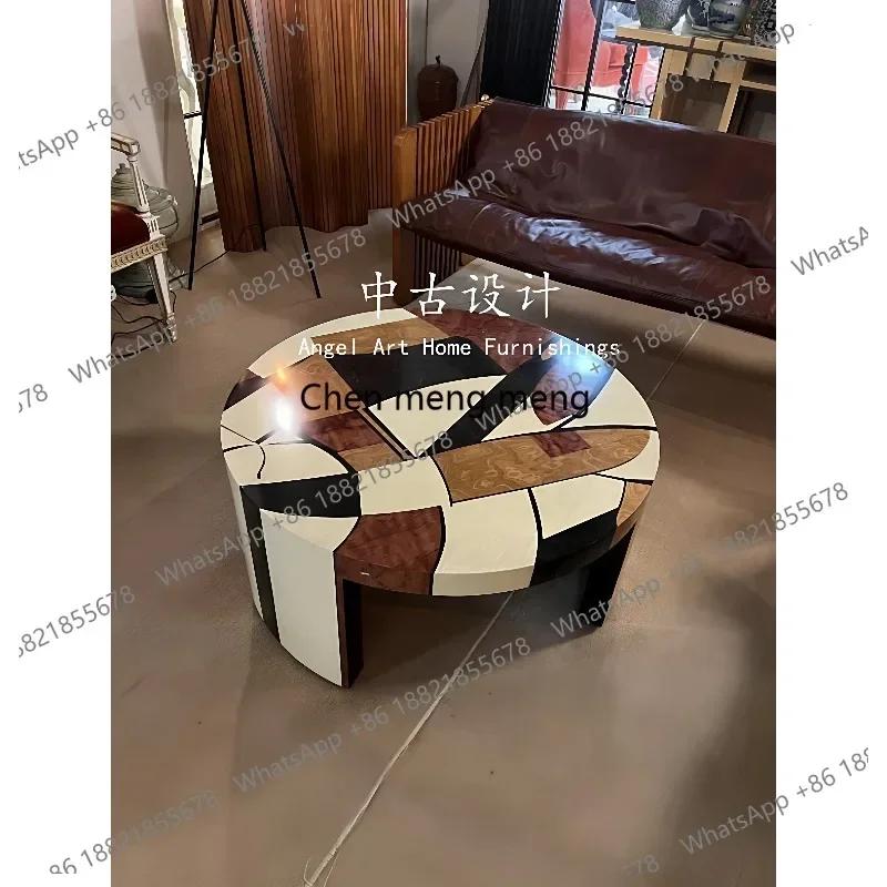 

Z136 Medieval designer solid wood coffee table creative French living room round coffee table combination