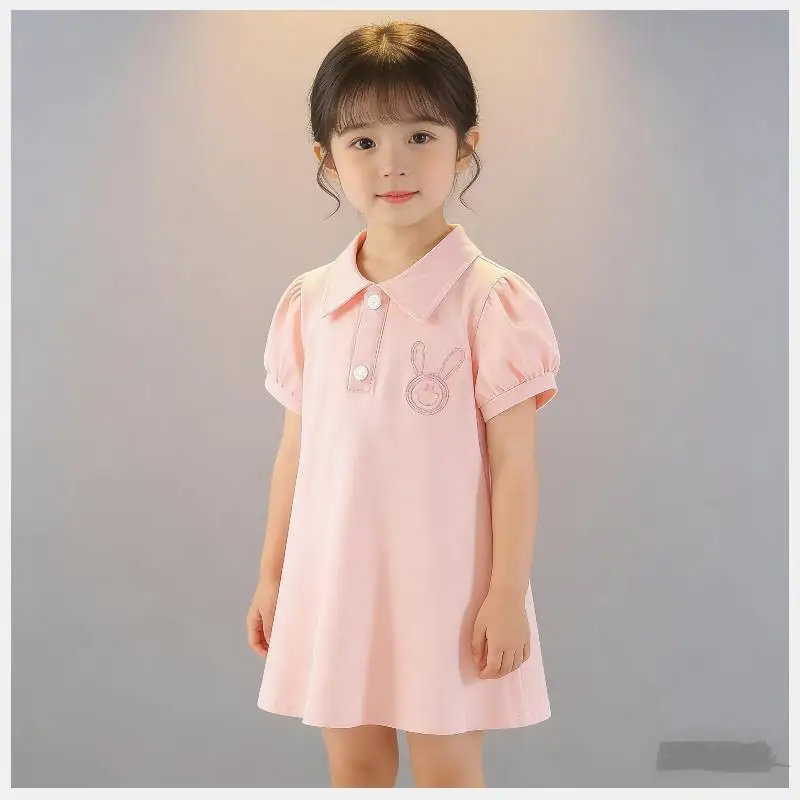 2026 Neues Sommerkleid für Mädchen, Koreanische Version Cartoon-Kragen Lässiges Prinzessinnenkleid 1-10 Jahre