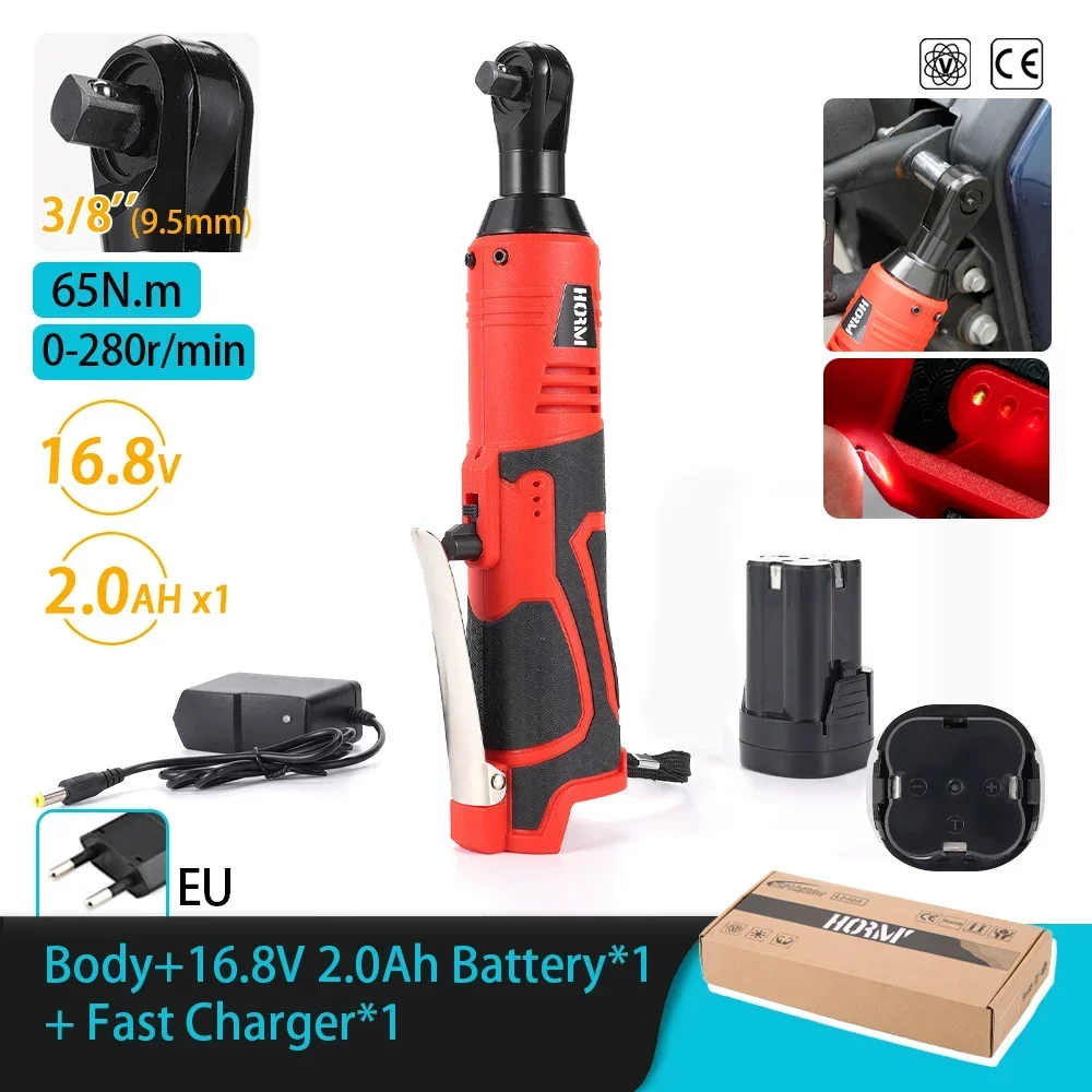 18V Cordless Electric Impact Wrench 65N.m 3/8\'\' Right Angle Ratchet Wrench Drill Screwdriver with Lithium-Ion Battery Power Tool