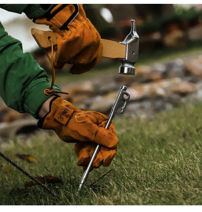 Portable Outdoor Camping Beech Wood Handle Stainless Steel/Brass Head Safe Tent Stakes and Pegs Hammer view 6