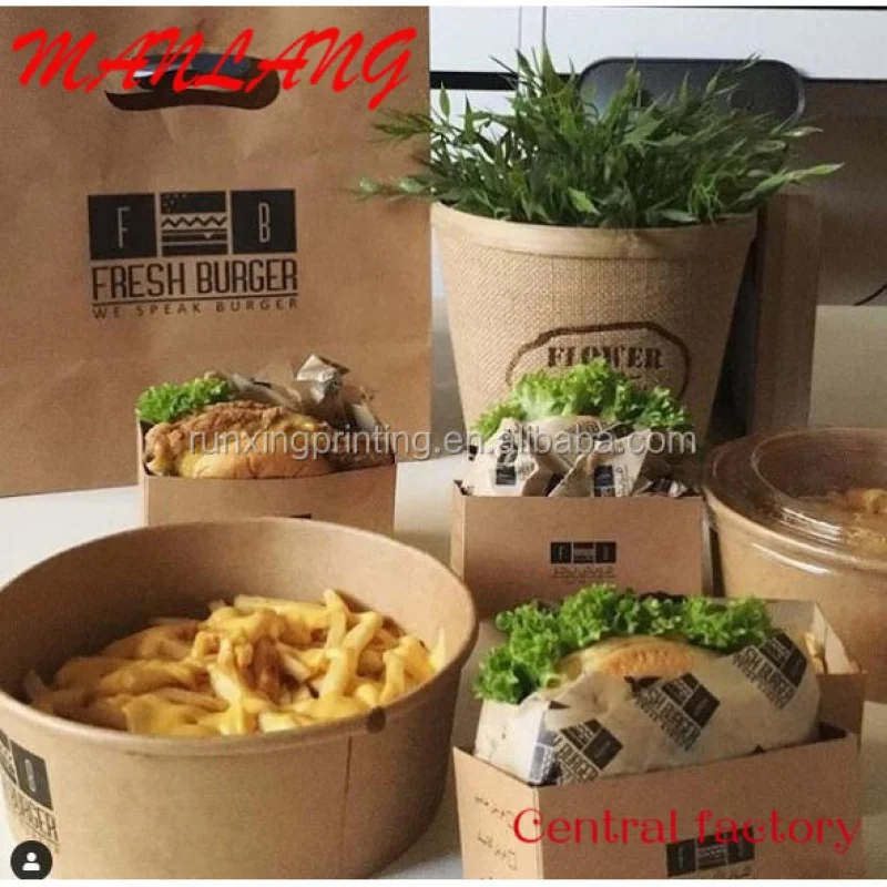 Custom  Runxing Custom Compostable Eco Friendly Paper Boxes Fast Takeaway Box Food Packaging