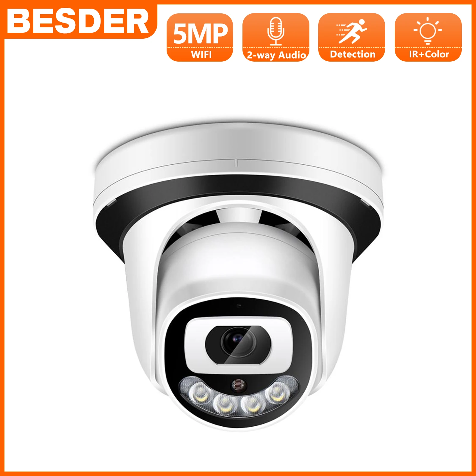 5MP 3MP HD Audio Wireless IP Camera IR/Color Night Vision 2.8mm Wide Angle 2MP Video Surveillance Dome WiFi Camera With SD Slot