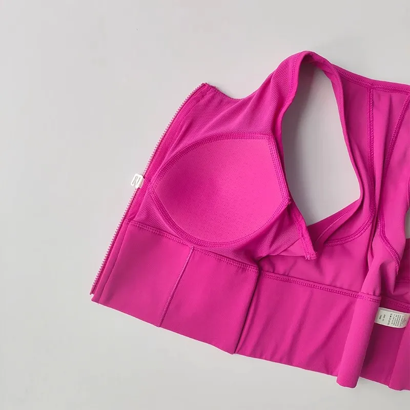 Sport- und Fitnessunterwäsche für Damen, integriertes Frontreißverschluss-Design, stoßdämpfende Raffung, schnell trocknende Yoga-Weste