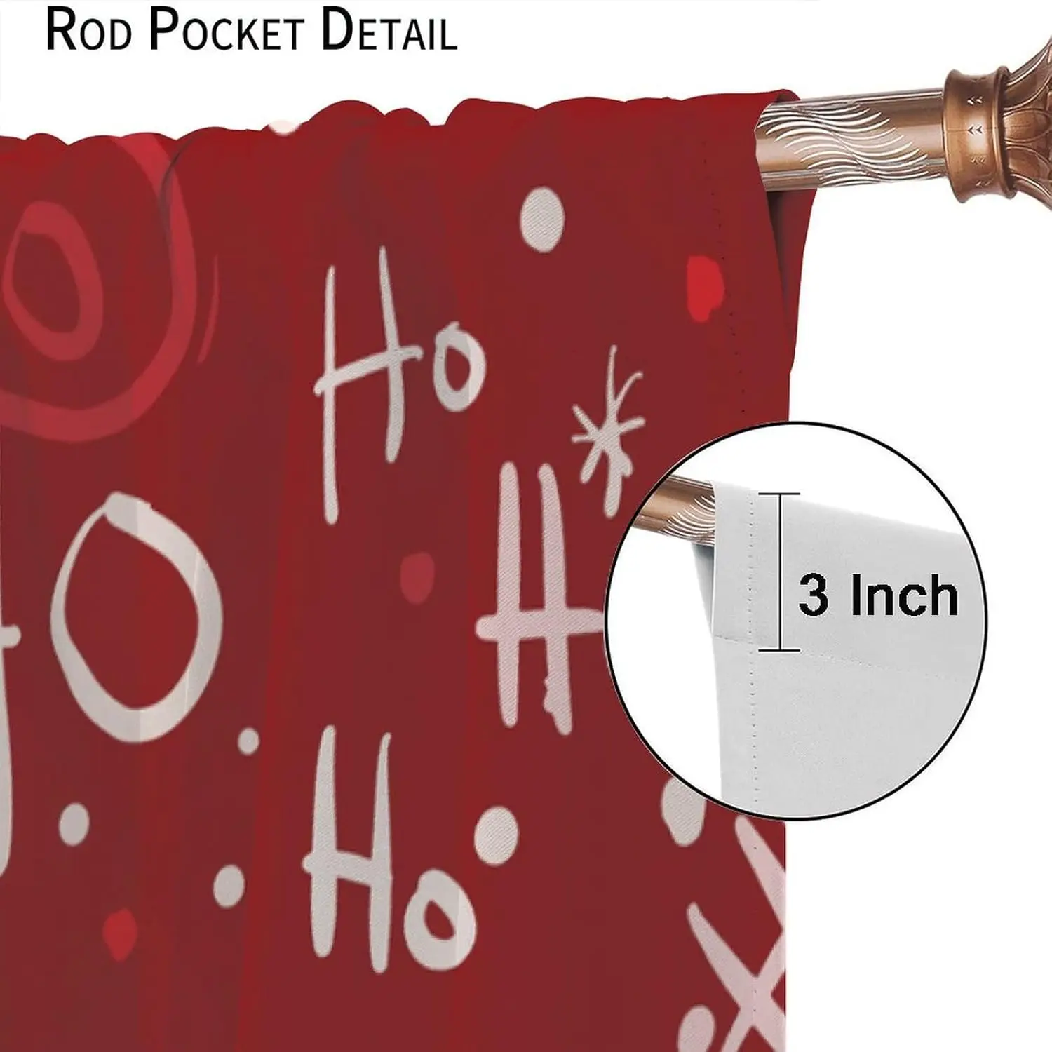 크리스마스 커튼, 산타클로스 웃음소리 '호호호' 패턴 창문 장식, 로드 포켓 단열 커튼 세트 (겨울용)