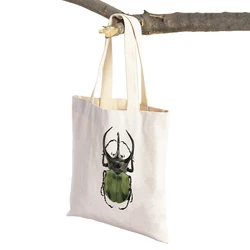 Insect Beetle Collection Casual Women Shopping Bags Cartoon Animal Cloth Both Sided Canvas Supermarket Shopper Bag Tote Handbag