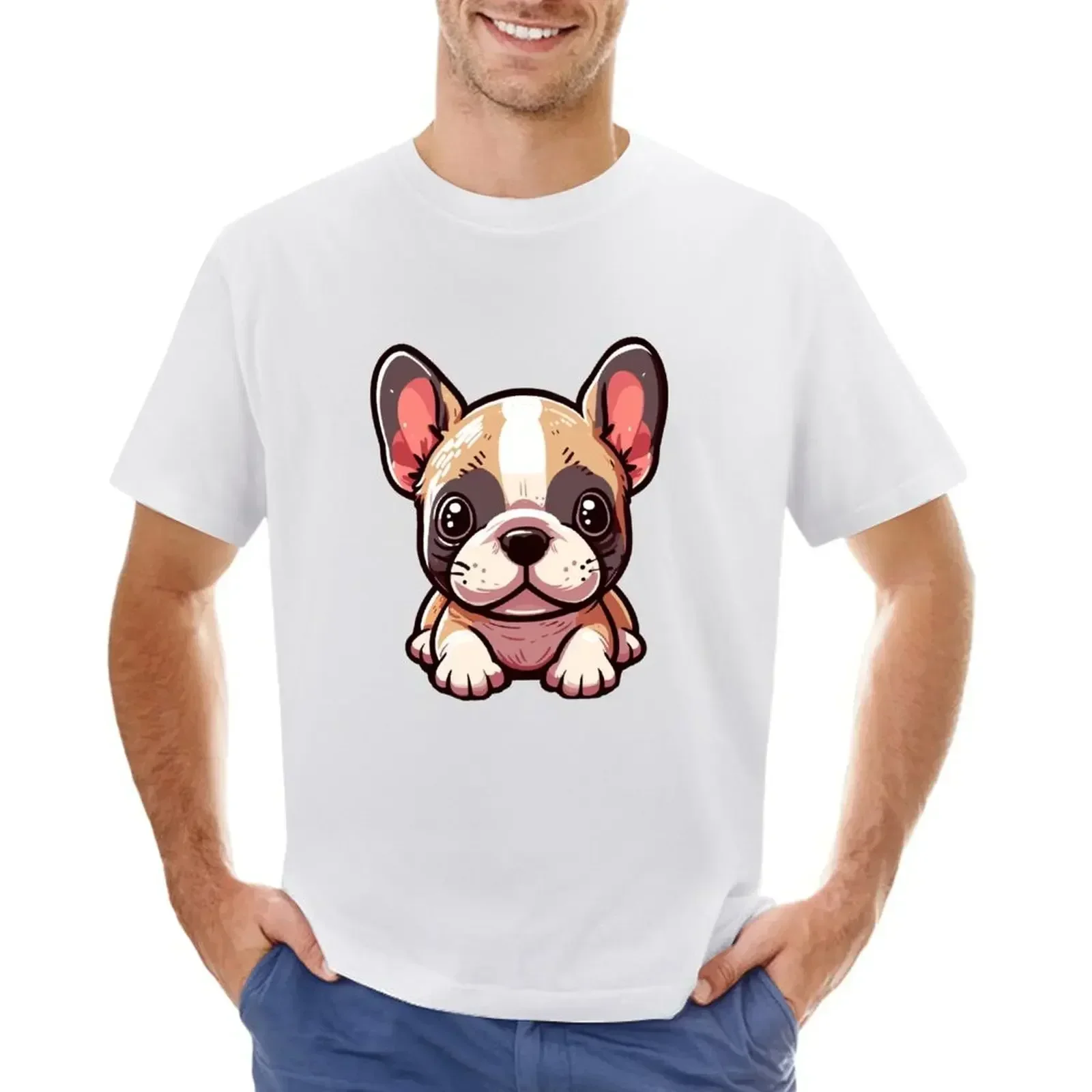 Cute little french bulldog T-shirt Blouse Round Neck mens plain t shirts manga vintage anime clothes harajuku men's t-shirts2024