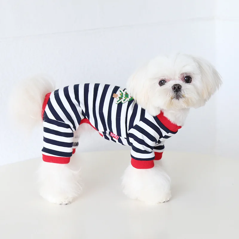 Pet Christmas Striped Pajamas Four Legged Clothes Autumn Winter Jumpsuit Dog Four Legged Pants Cat Clothes Pet Clothes