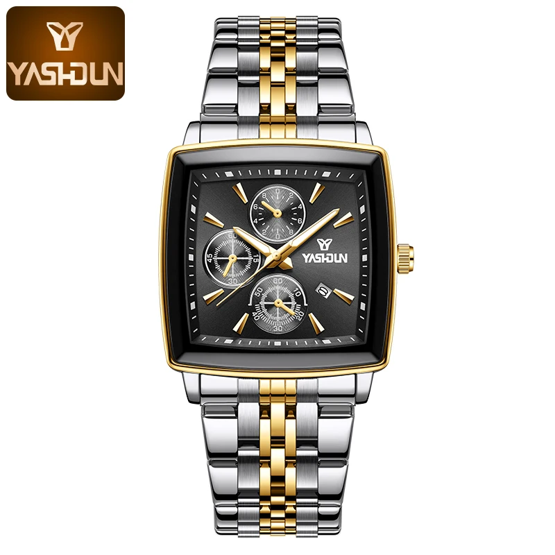 

New Selling Mens Watches Square Wristwatch Multifunctional Steel Waterproof Quartz Mens Watches Sports Date Clock Male montres