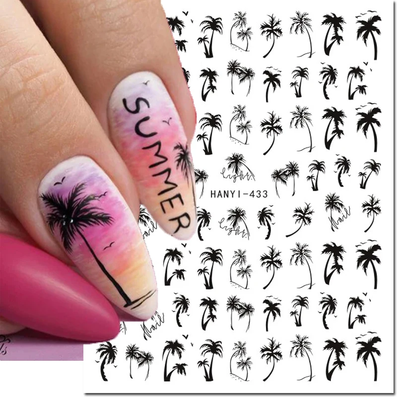 

3d Tropical Coconut Trees Palm Leaves Nail Art Stickers Adhesive Sliders Decals For Nails Decorations Manicures Accessories