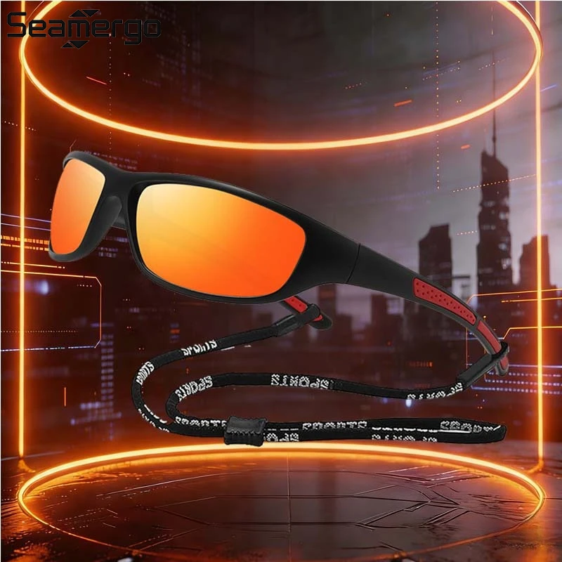 SEAMERGO Outdoor-Sport Polarisierte Radsport-Sonnenbrille mit Kette Modische UV-Beständige Fahrbrille für Herren Augenschutz