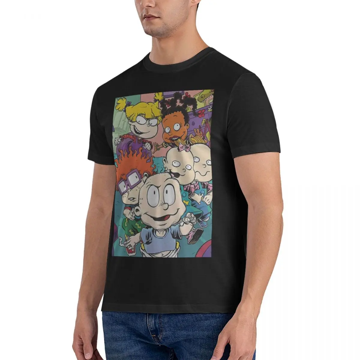 男性用の面白い漫画Tシャツ,綿100%,ラウンドネック,フリル付き,半袖の服,4xl,5xl