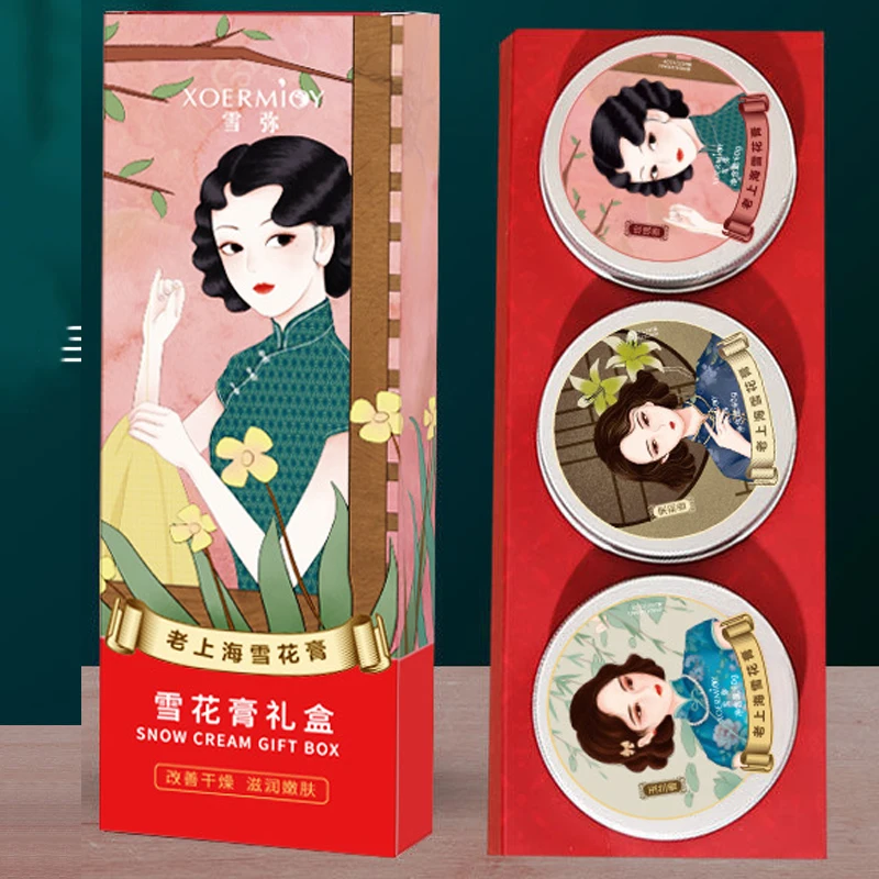 Crema de nieve de Shanghai para mujer, producto chino para el cuidado de la piel, crema hidratante nutritiva para manos, marca antigua nacional, 3 uds.