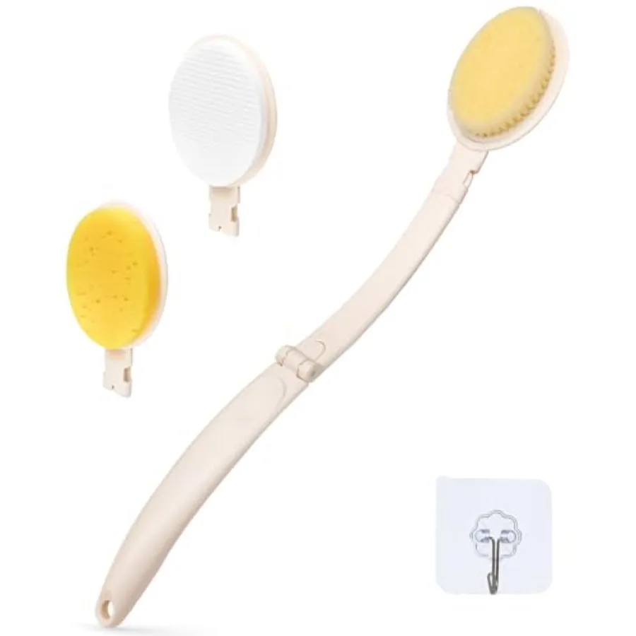 

19" Long Handle Shower Sponge Brush Set 3 in 1 Body Brush Bath Sponge and Lotion Applicator Improved Skin Health Suitable for M