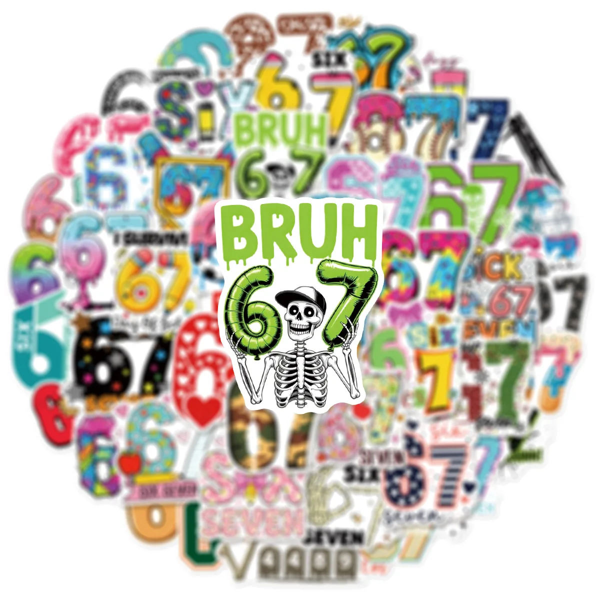 50/100 pezzi unici e divertenti adesivi colorati numero 67 doodle gioco fai da te per skate casco tazza telefono decalcomanie impermeabili