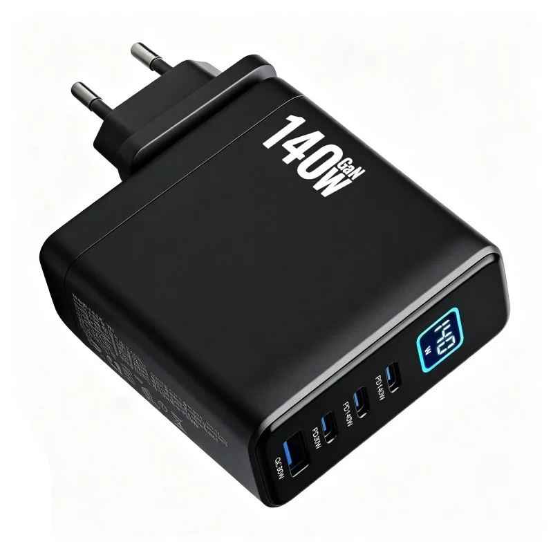 140W Multi-Port GaN Smart Charger with TFT Digital Display 3C1A 4-Port Desktop PD3.1 USB Type C Charger for Phones, Laptops